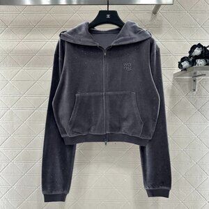 Alexander Wang ♥ 2025 New Collection Hooded Rhinestone Velvet Tracksuit